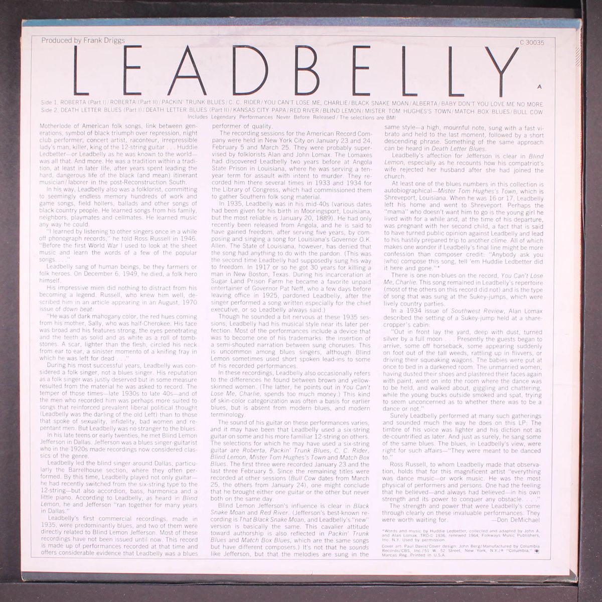 includes legendary performances by LEADBELLY