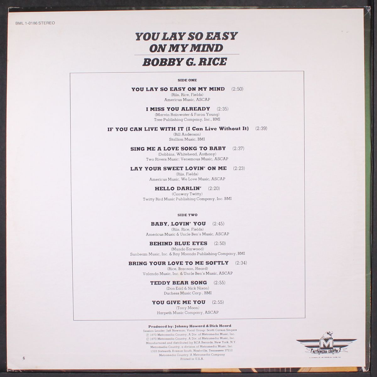 you lay so easy on my mind by BOBBY G. RICE