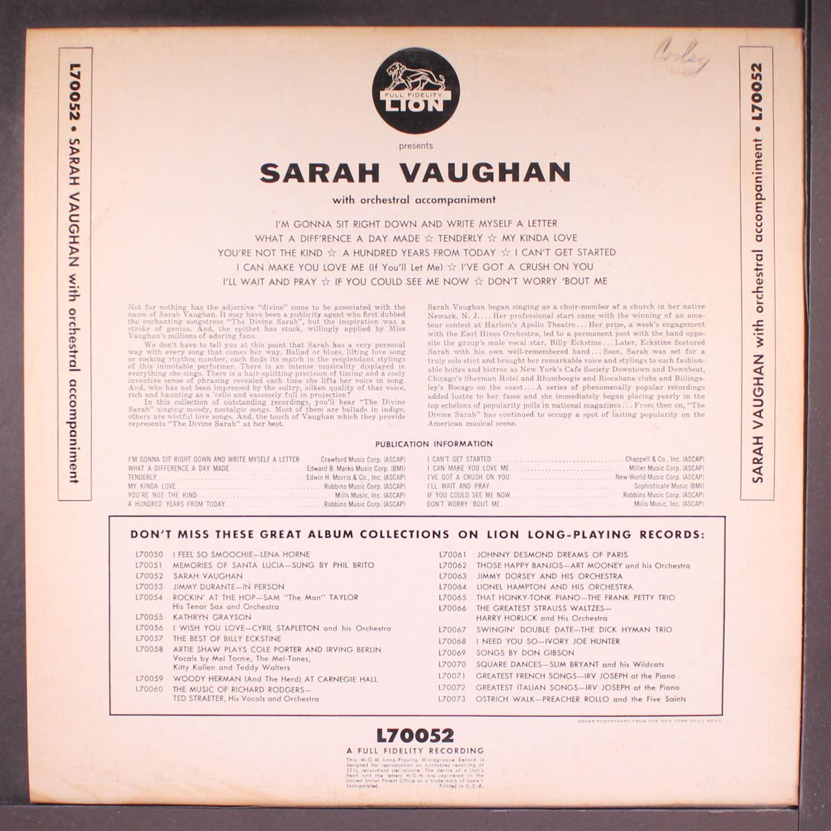 sarah vaughan by SARAH VAUGHAN
