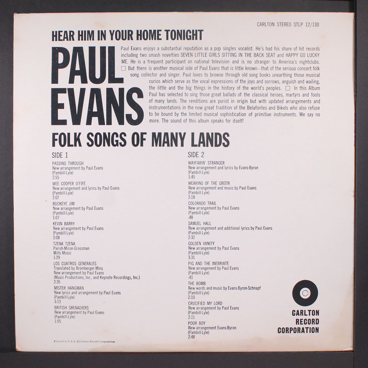folk songs of many lands by PAUL EVANS