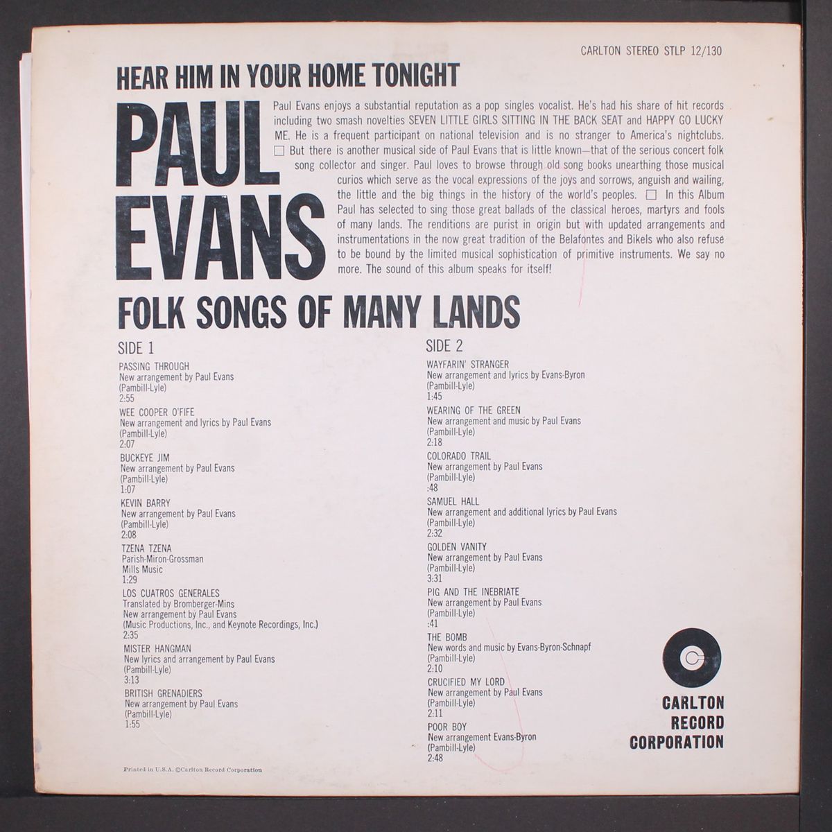 folk songs of many lands by PAUL EVANS