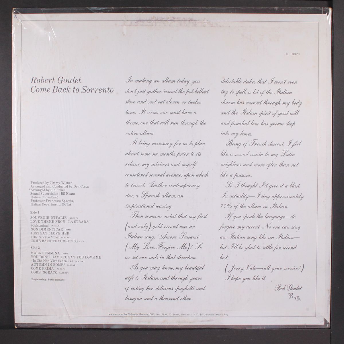 come back to sorrento by ROBERT GOULET