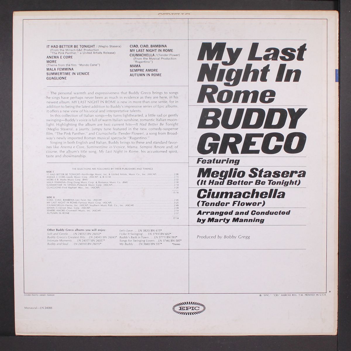my last night in rome by BUDDY GRECO