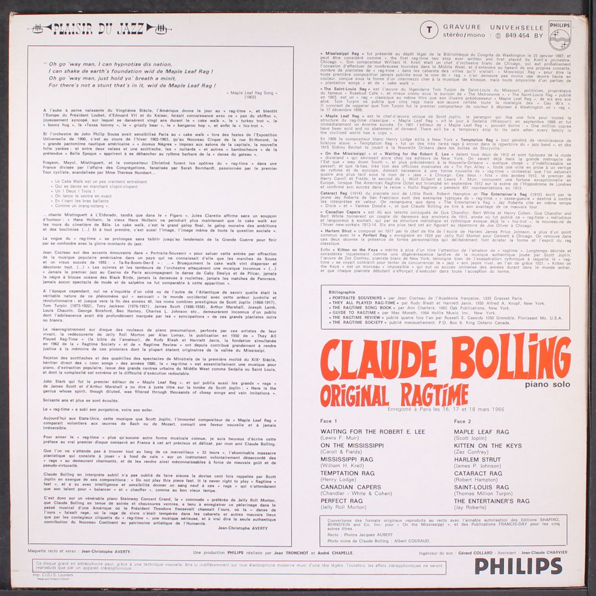 original ragtime by CLAUDE BOLLING