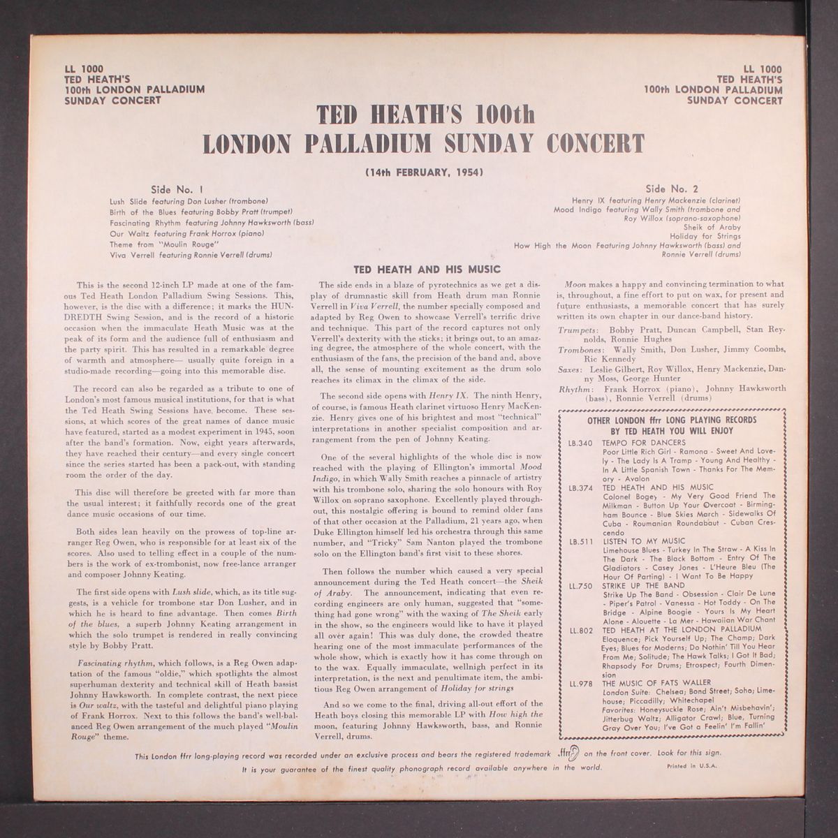 100th london palladium sunday concert by TED HEATH