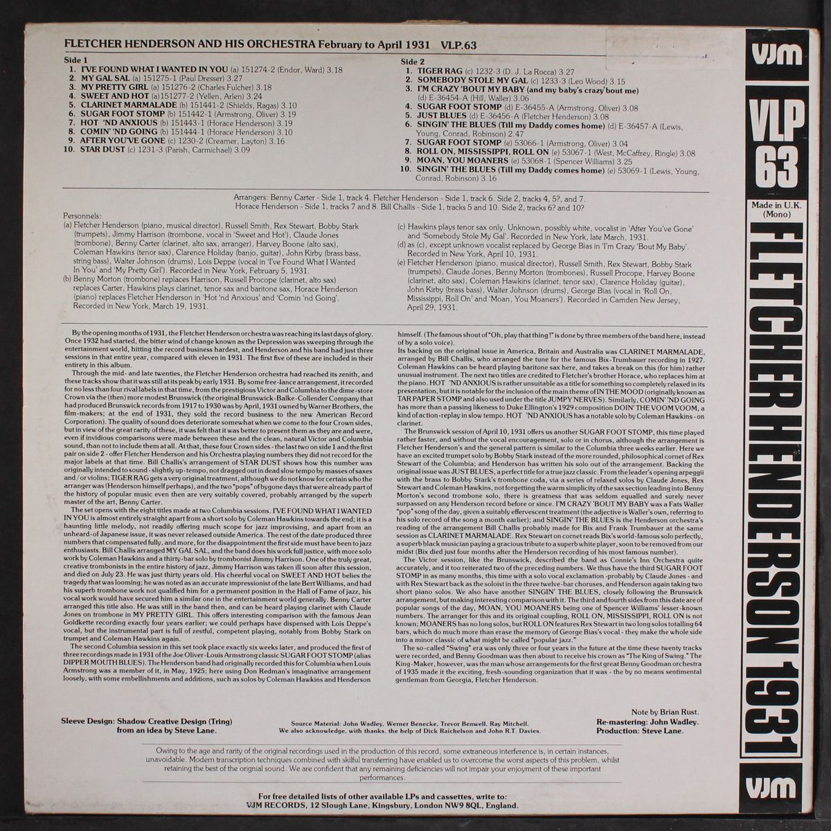february to april 1931 recordings by FLETCHER HENDERSON