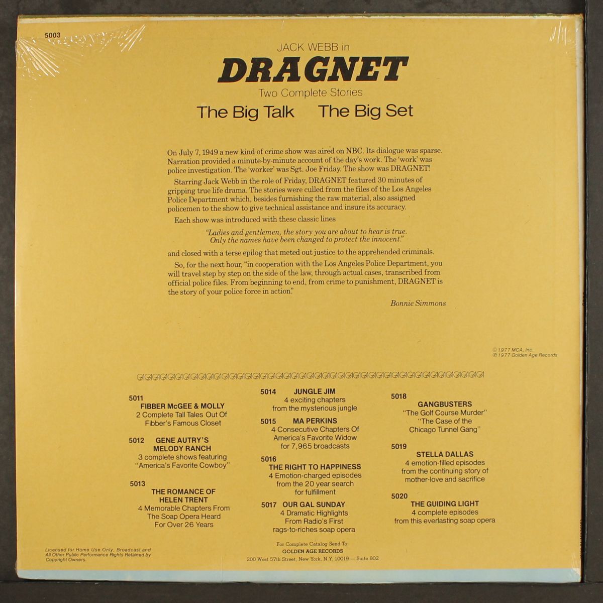 dragnet - the big talk & the big set by ORIGINAL RADIO BROADCAST