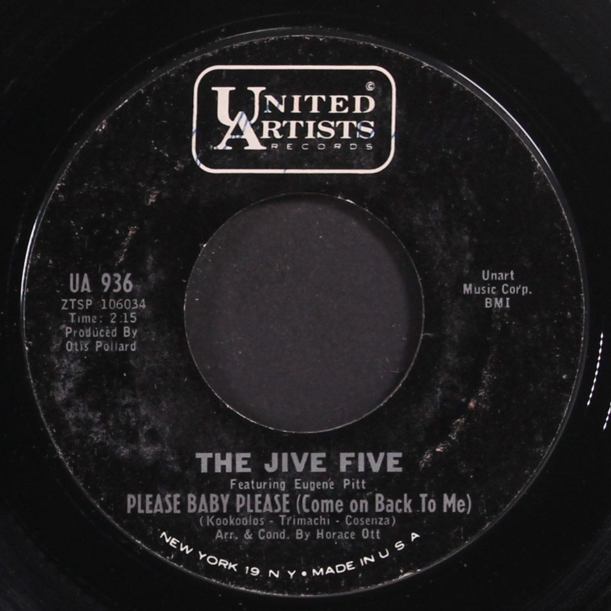 a bench in the park / please baby please by JIVE FIVE