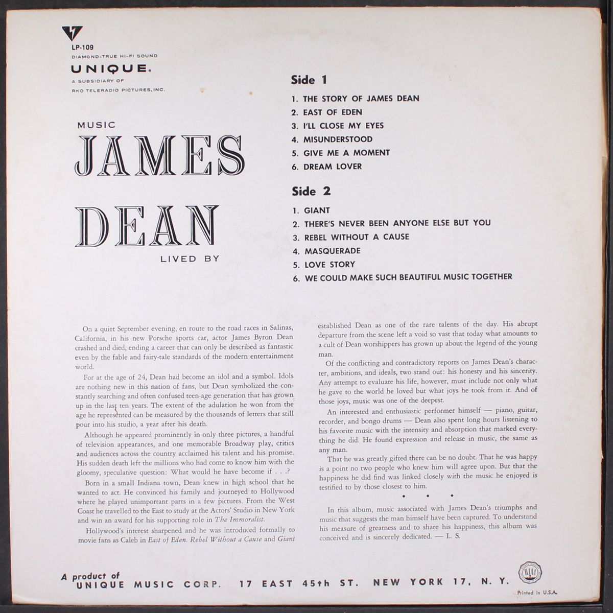 the music james dean lived by by JOE LEAHY