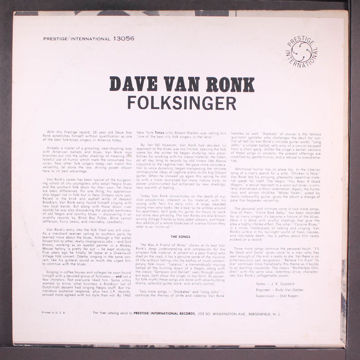 folksinger by DAVE VAN RONK