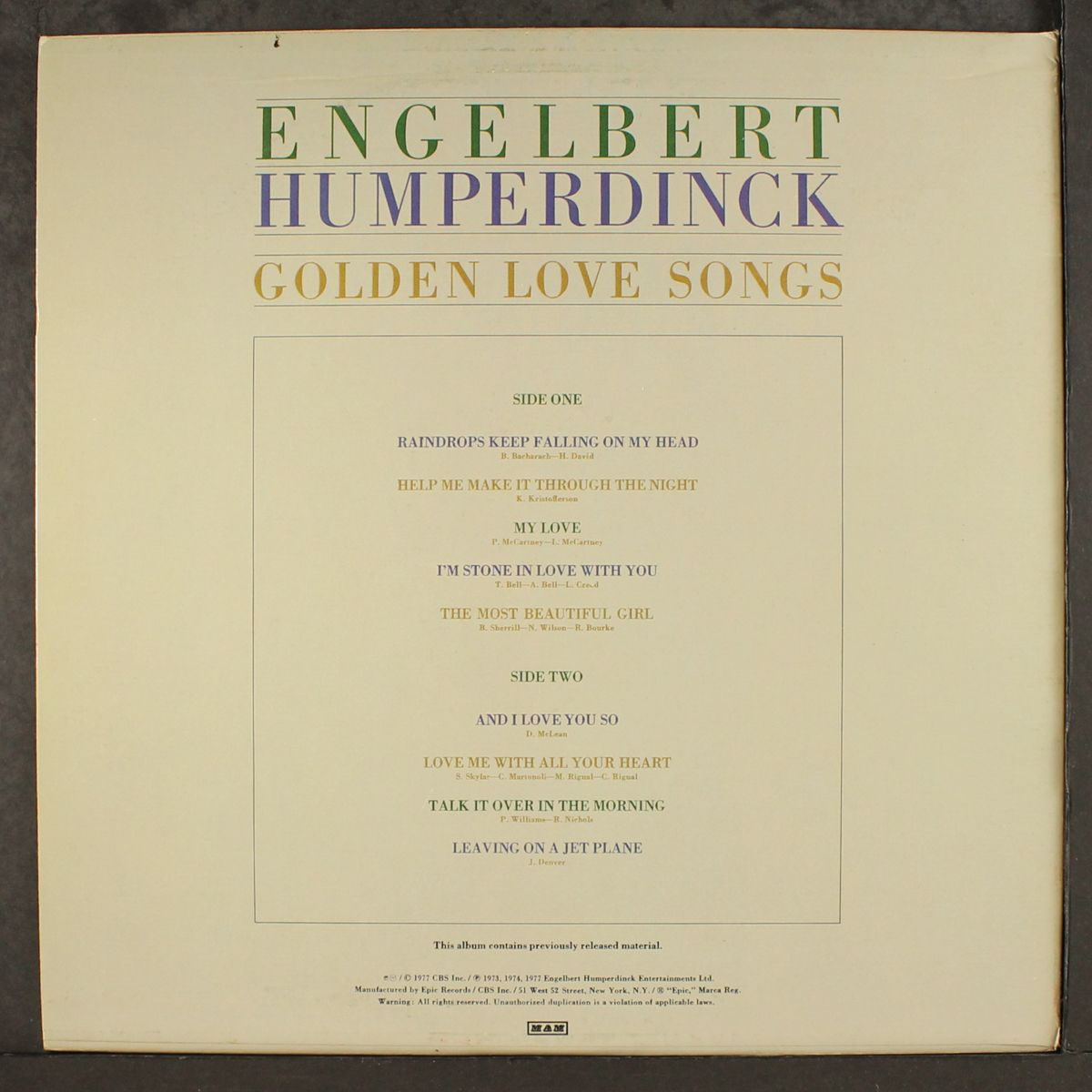 golden love songs by ENGELBERT HUMPERDINCK