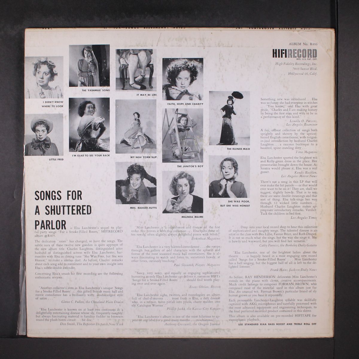 songs for a shuttered parlor by ELSA LANCHESTER
