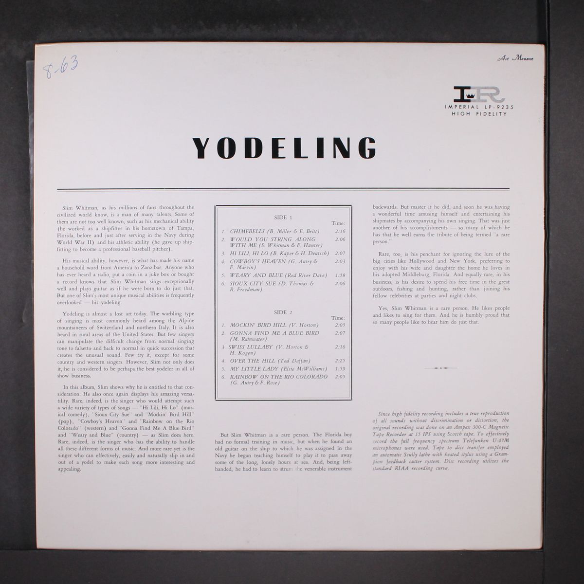 yodeling by SLIM WHITMAN