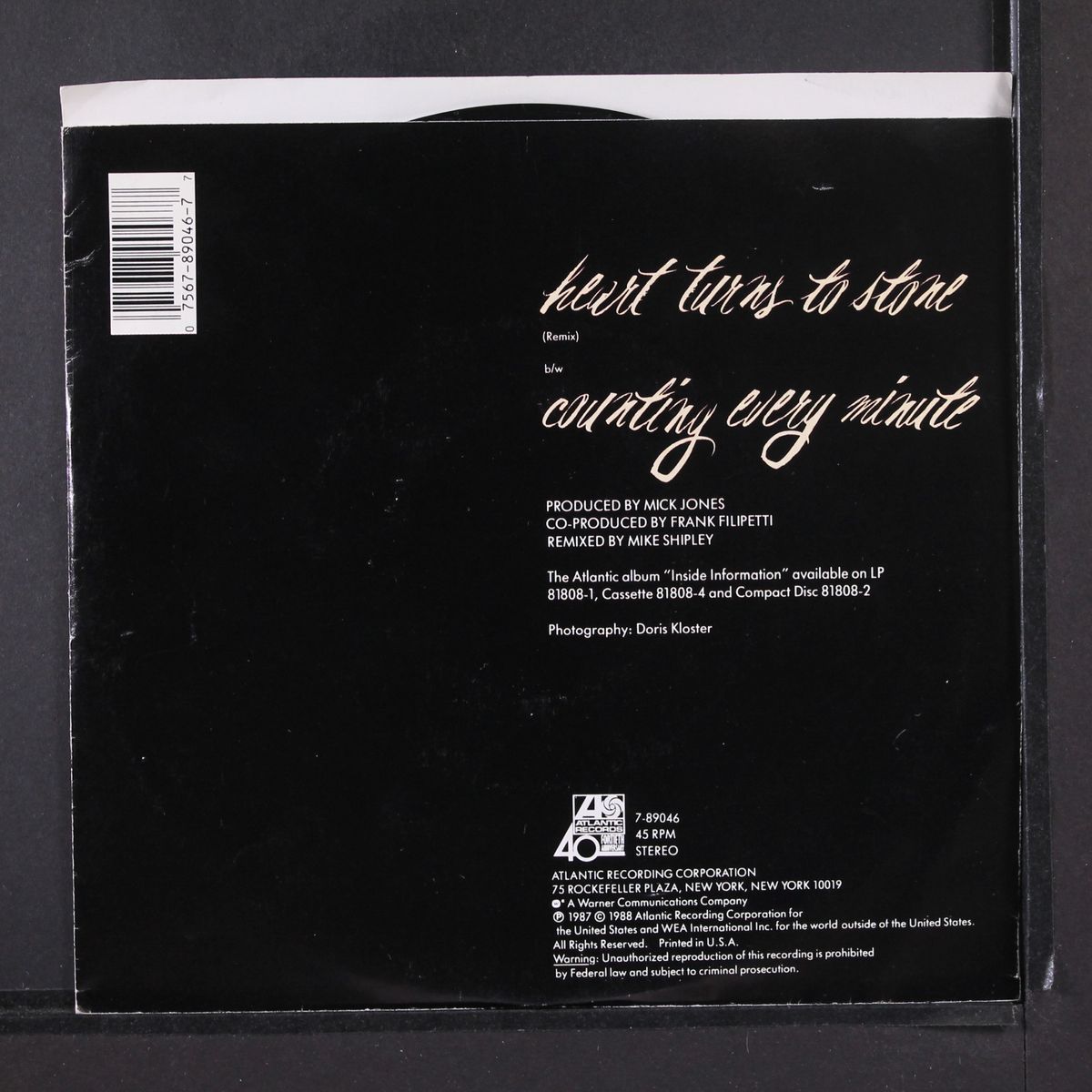 heart turns to stone / counting every minute by FOREIGNER