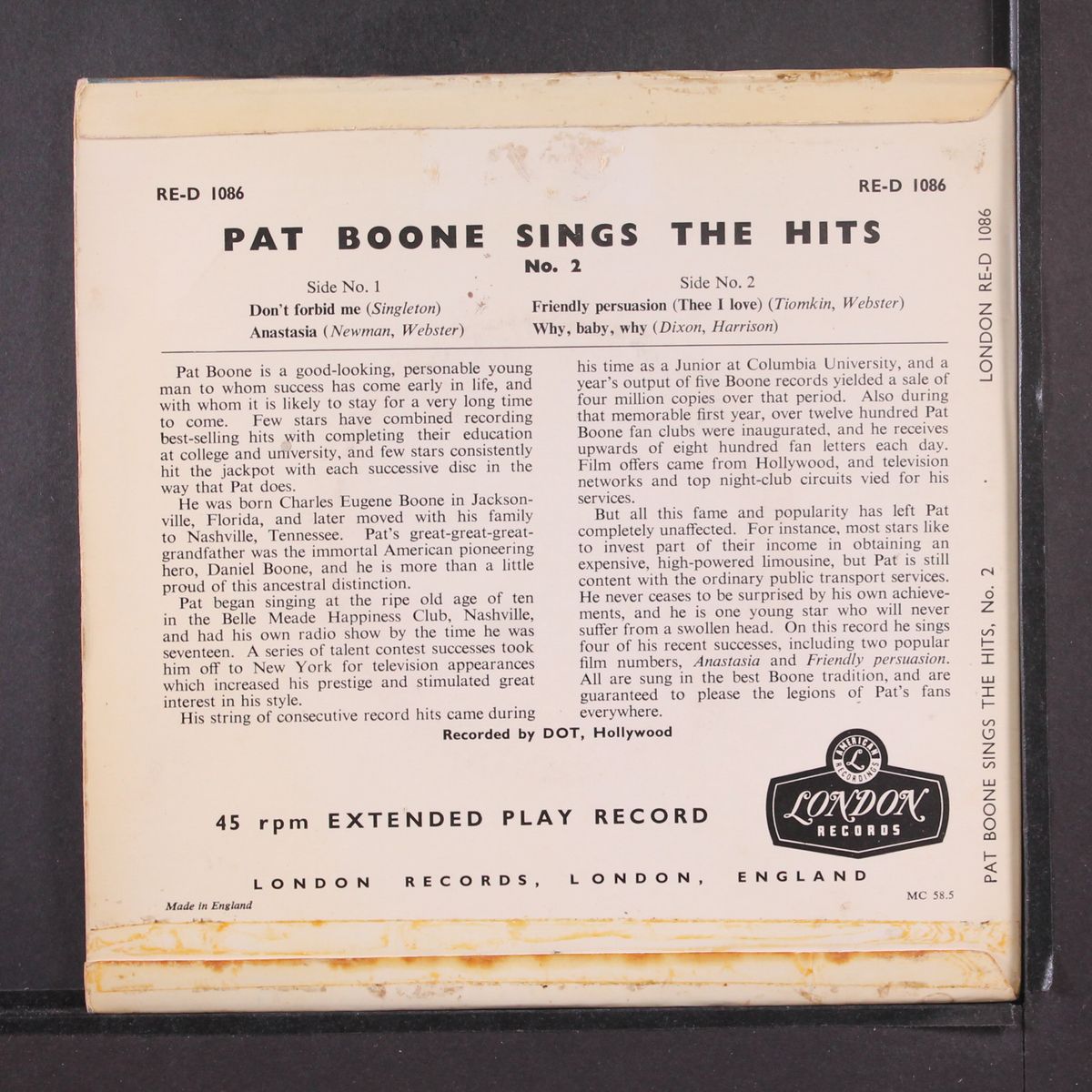 sings the hits by PAT BOONE