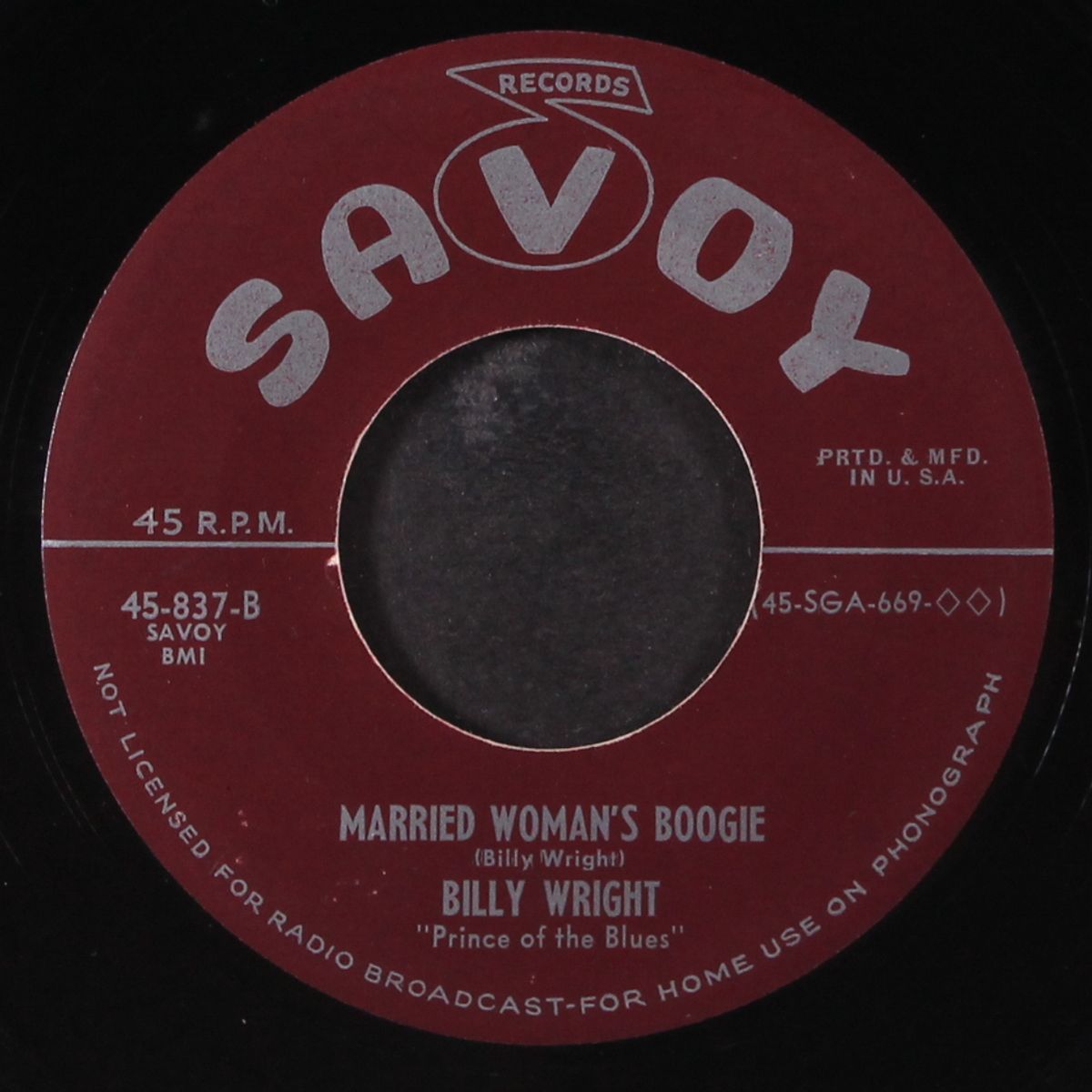 every evening / married woman's boogie by BILLY WRIGHT
