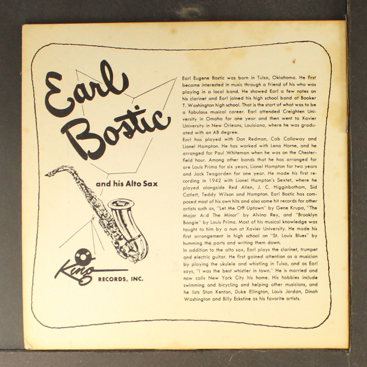 play sweet tunes of the swinging 30s by EARL BOSTIC