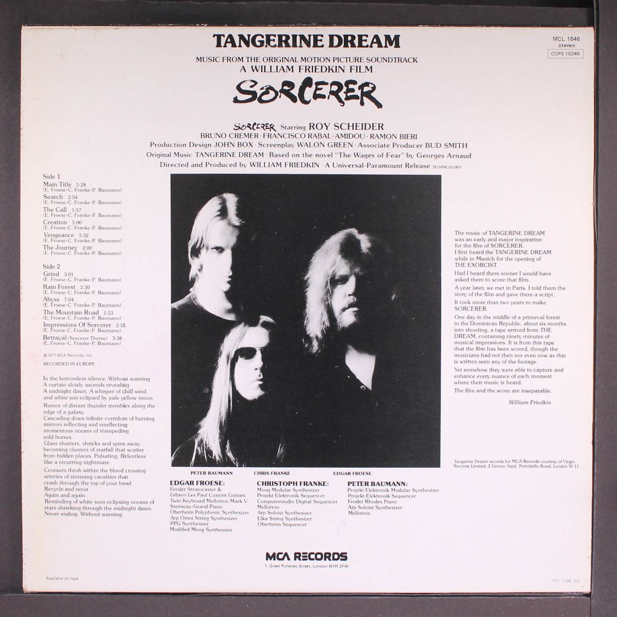the sorcerer soundtrack by TANGERINE DREAM