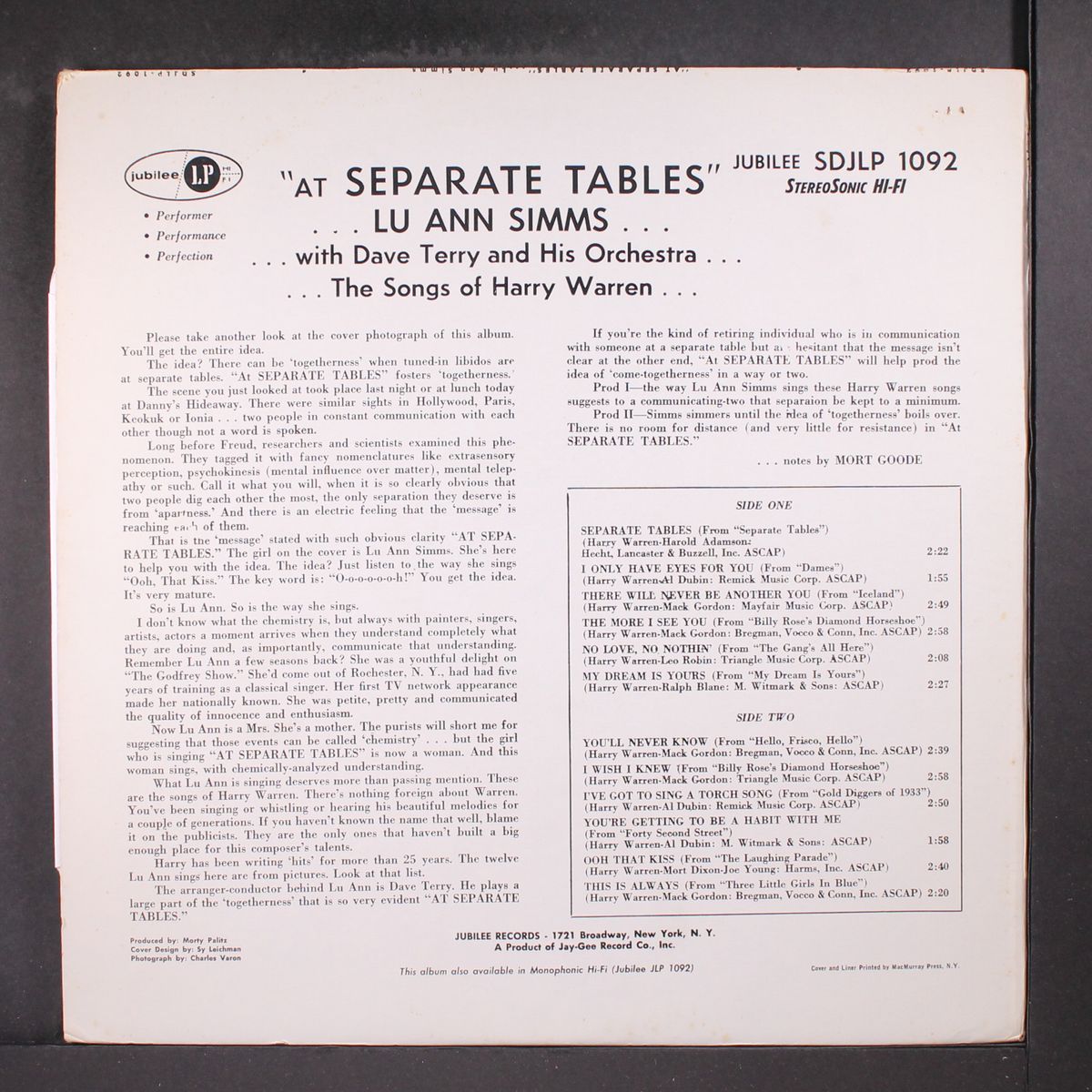at separate tables by LU ANN SIMMS