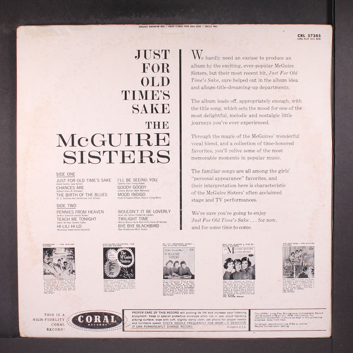 just for old time's sake by MCGUIRE SISTERS