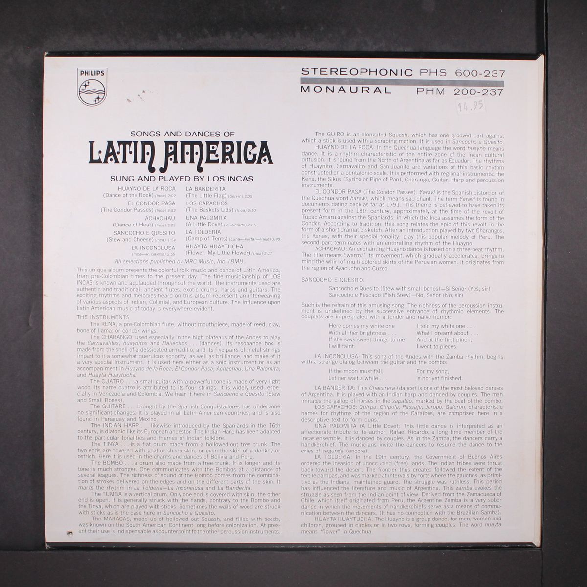 songs and dances of latin america by LOS INCAS