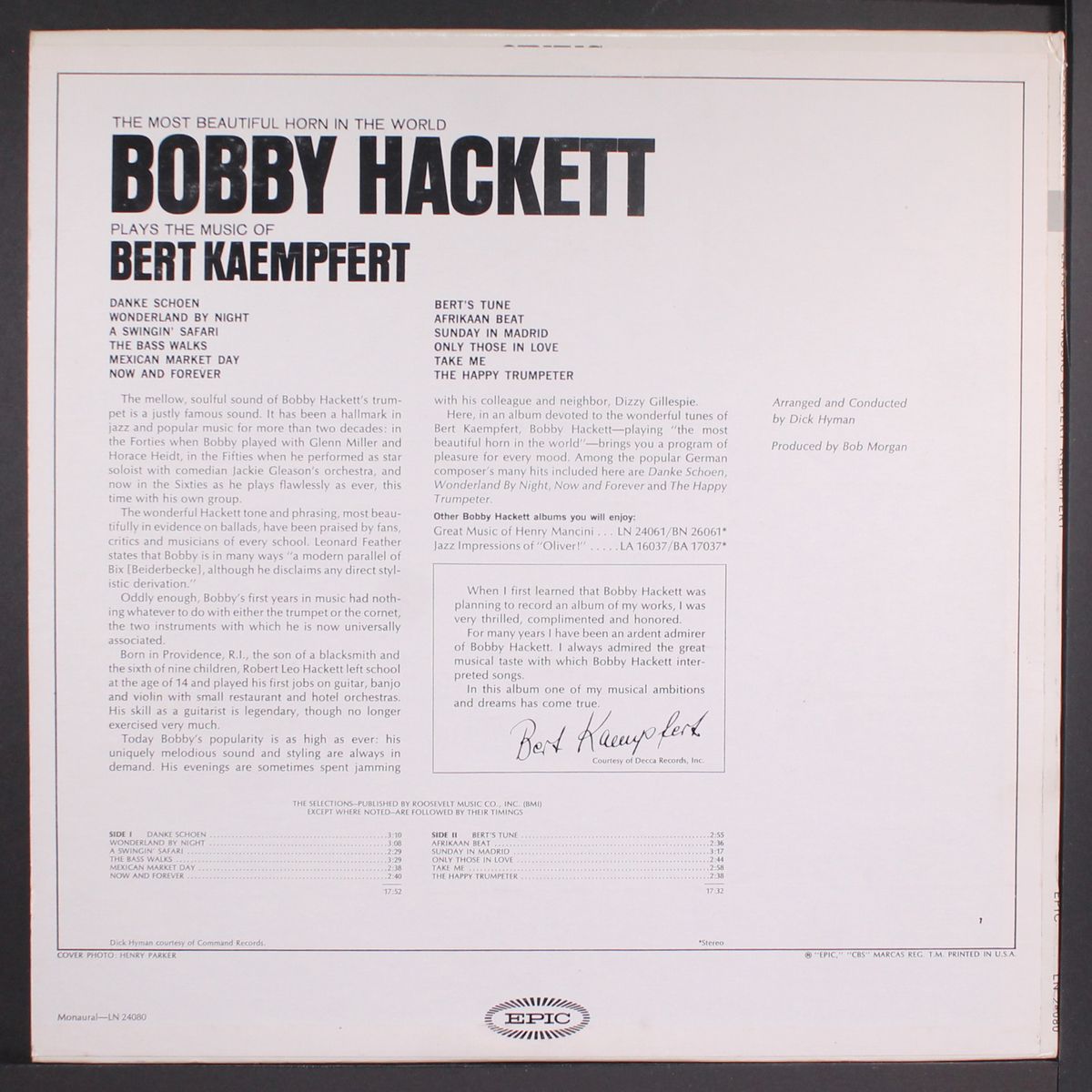 plays the music of bert kaempfert by BOBBY HACKETT