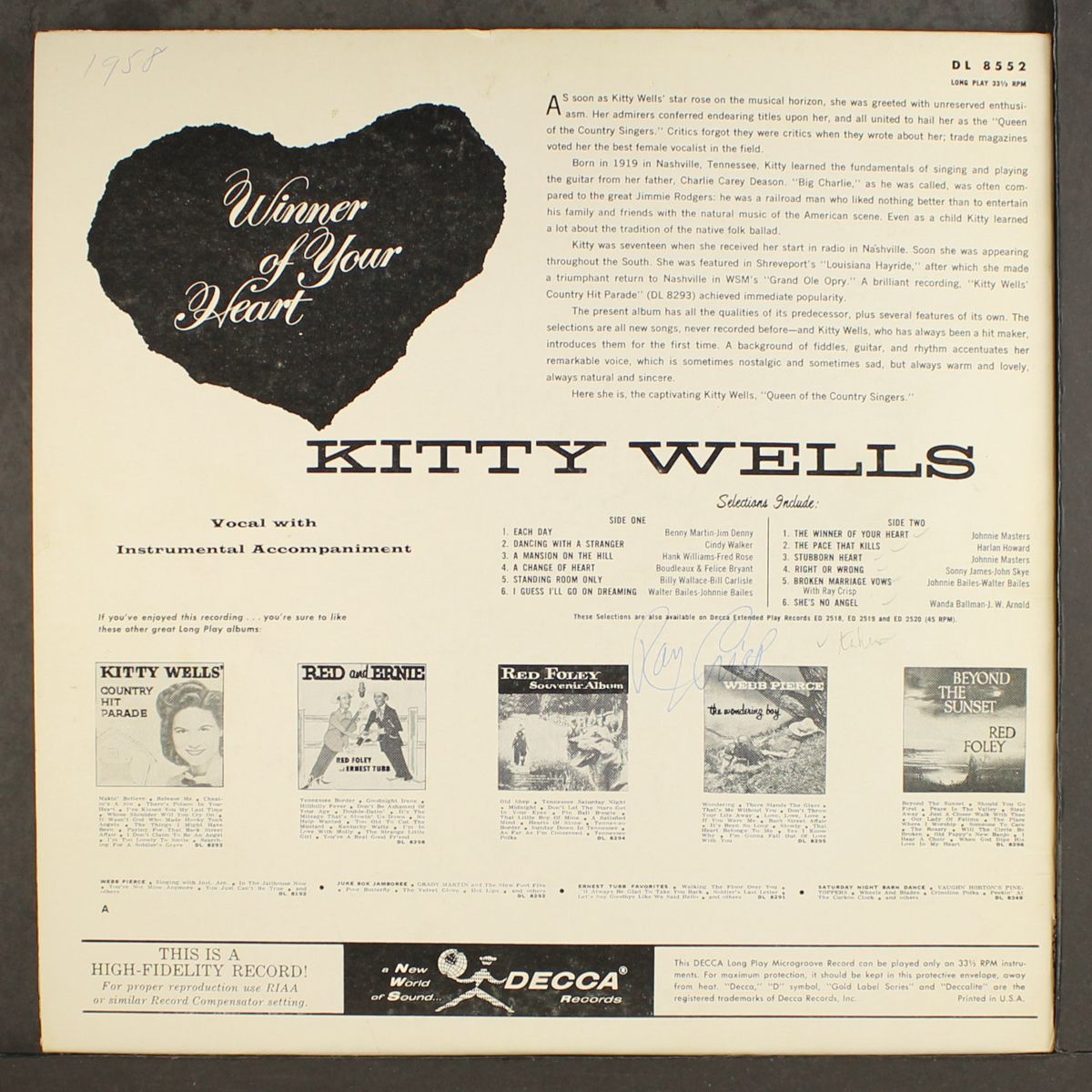 winner of your heart by KITTY WELLS