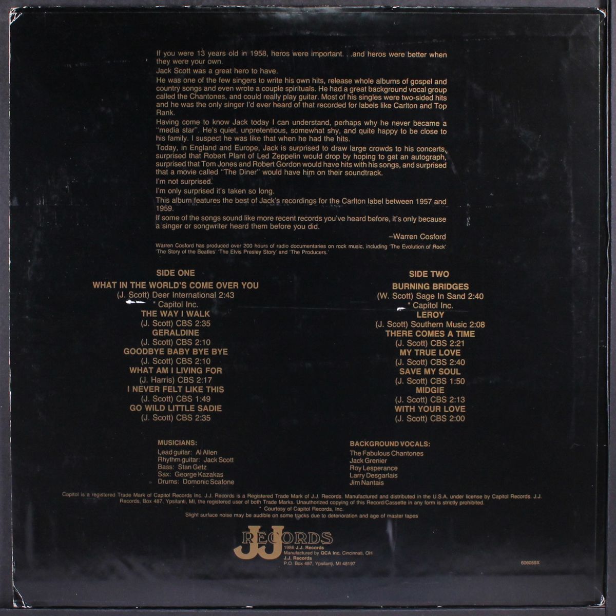 sincerely by JACK SCOTT