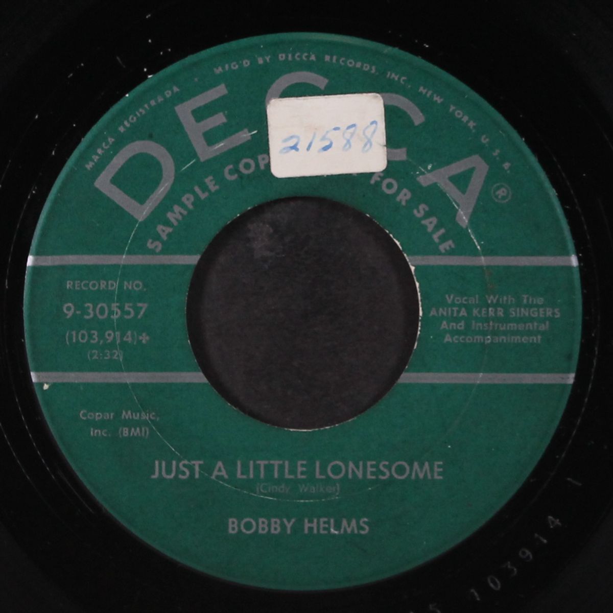just a little lonesome by BOBBY HELMS