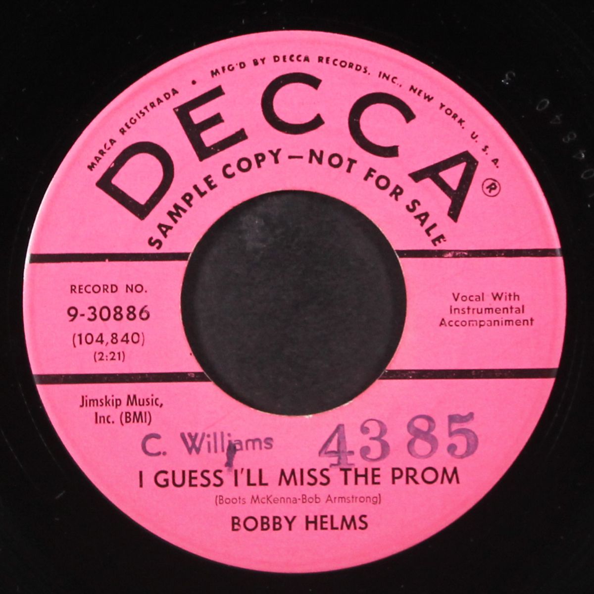 guess i'll miss the prom by BOBBY HELMS