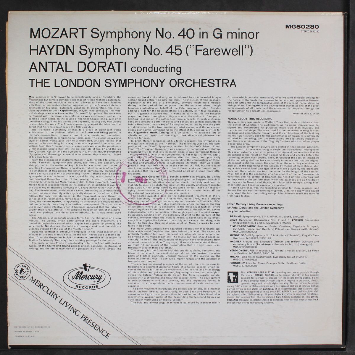 mozat: symphony no. 40 / haydn: symphony no. 45 by ANTAL DORATI