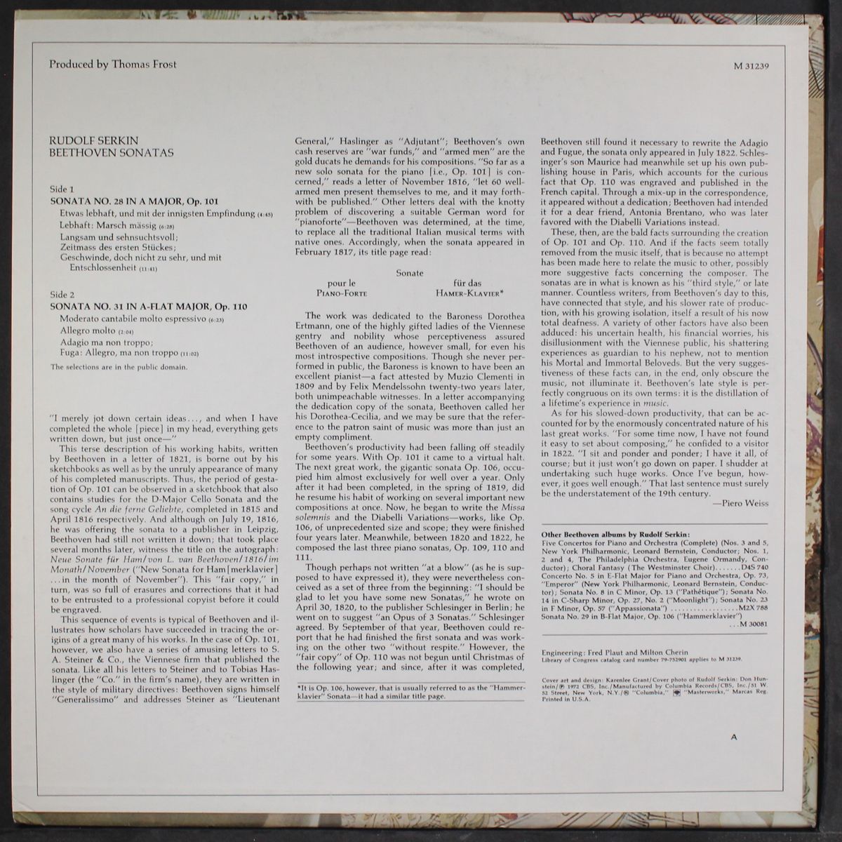 beethoven: sonatas nos. 28 & 31 by RUDOLF SERKIN