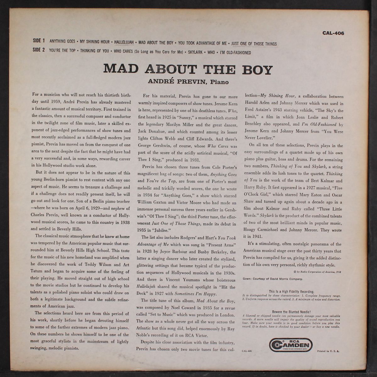 mad about the boy by ANDRE PREVIN