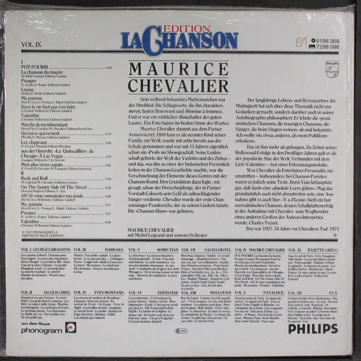 edition la chanson, vol. 9 by MAURICE CHEVALIER