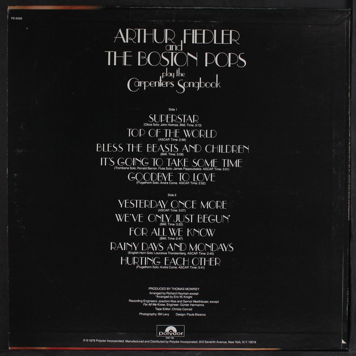 carpenters' songbook by ARTHUR FIEDLER & BOSTON POPS