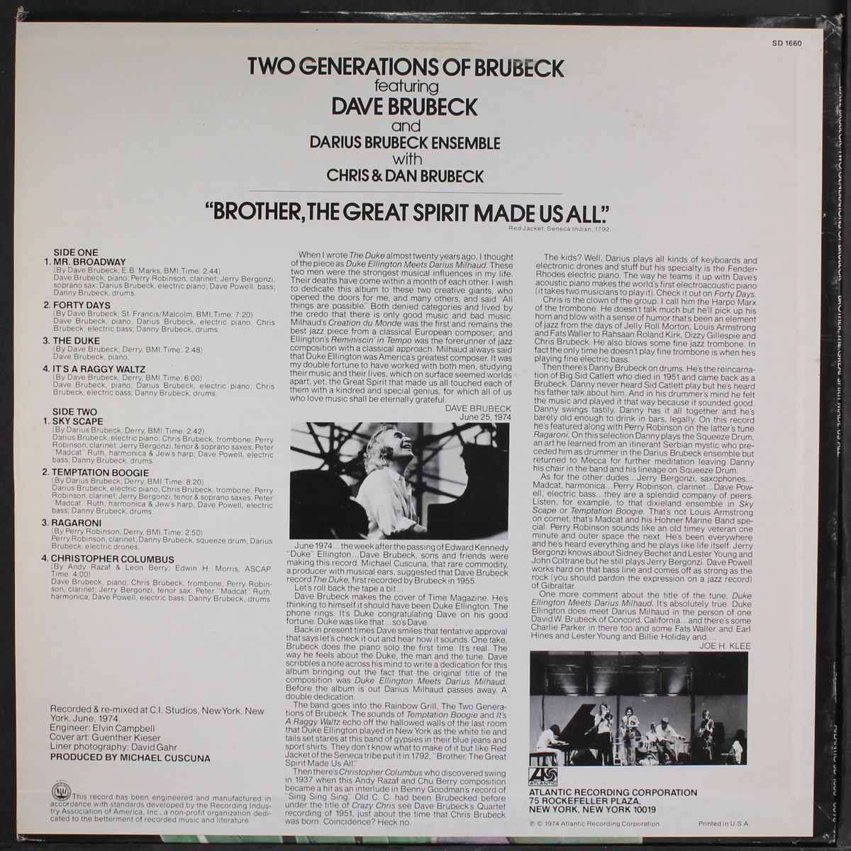 brother, the great spirit made us all by DAVE BRUBECK