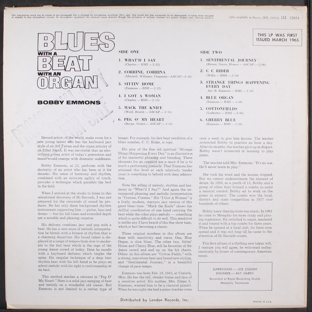 blues with a beat with an organ by BOBBY EMMONS