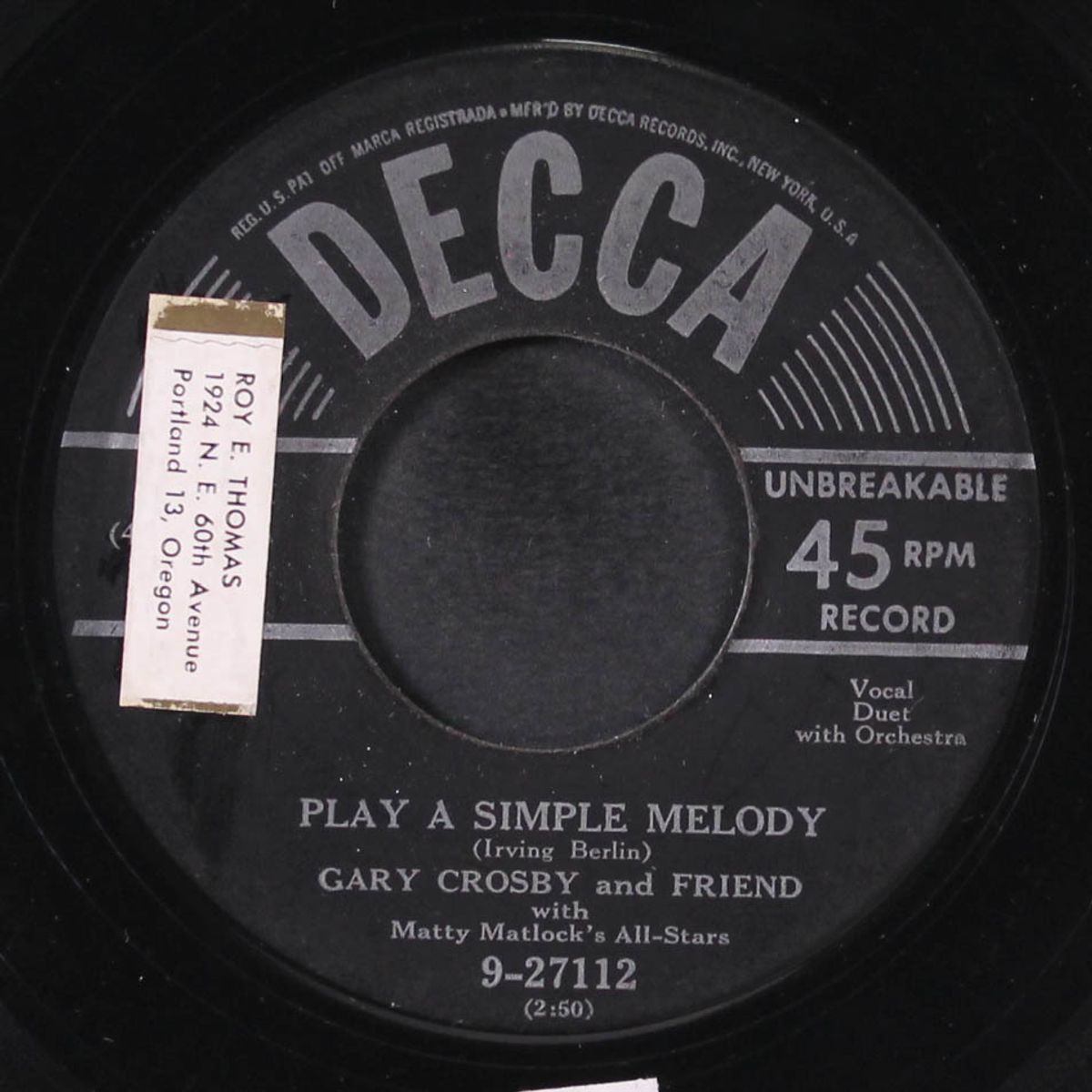 play a simple melody / sam's song by GARY CROSBY