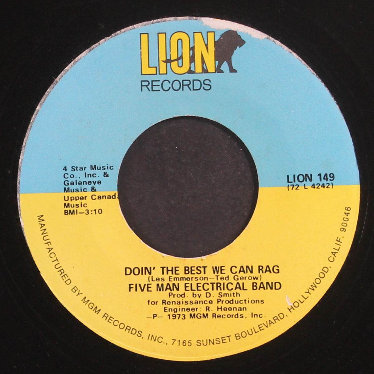 i'm a stranger here / doin' the best we can rag by FIVE MAN ELECTRICAL BAND
