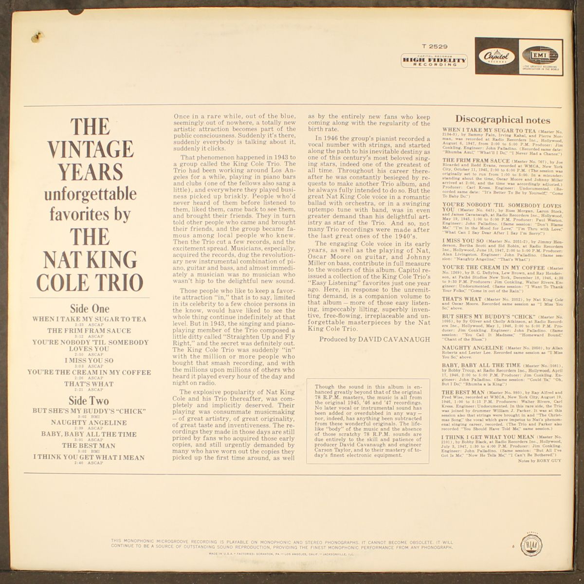 the vintage years by NAT KING COLE