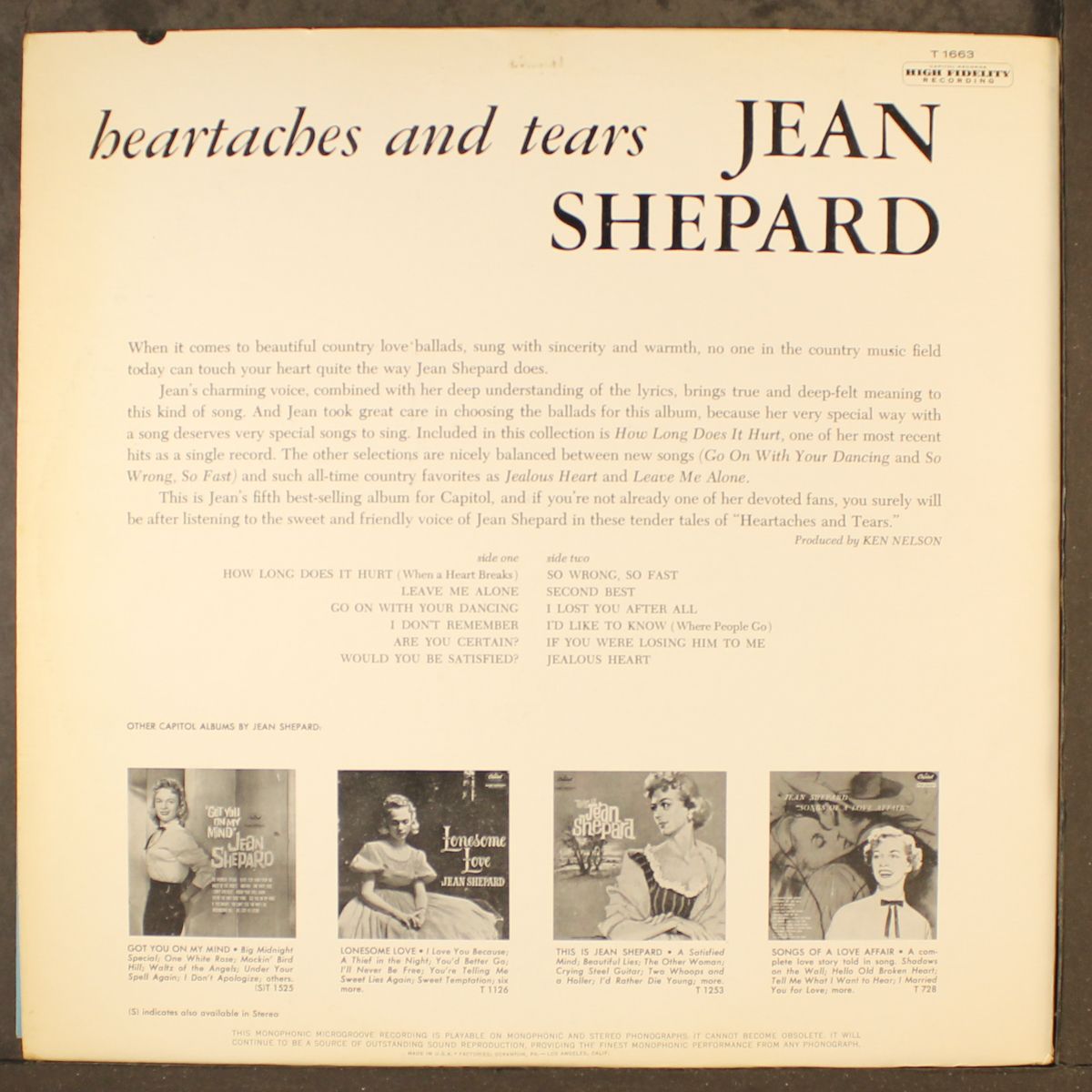 heartaches & tears by JEAN SHEPARD
