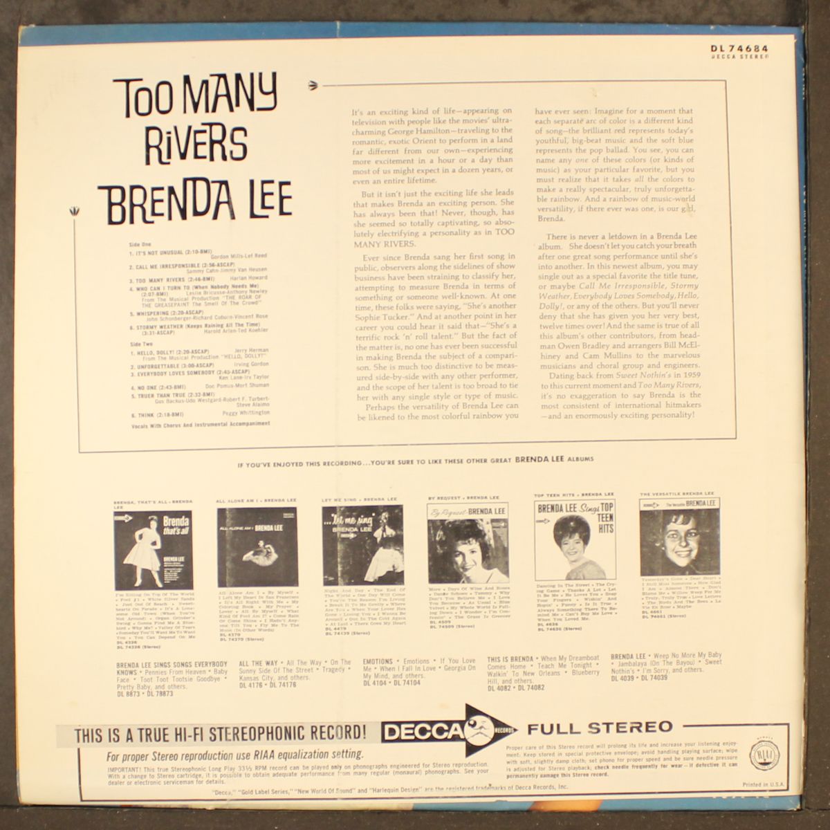 too many rivers by BRENDA LEE