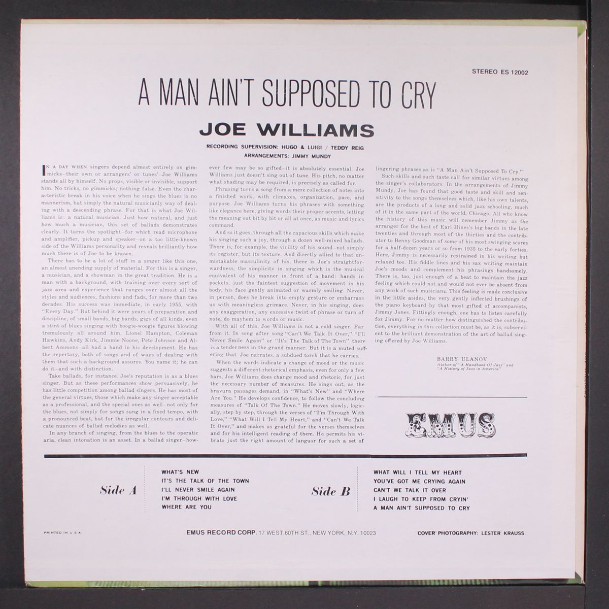a man ain't supposed to cry by JOE WILLIAMS