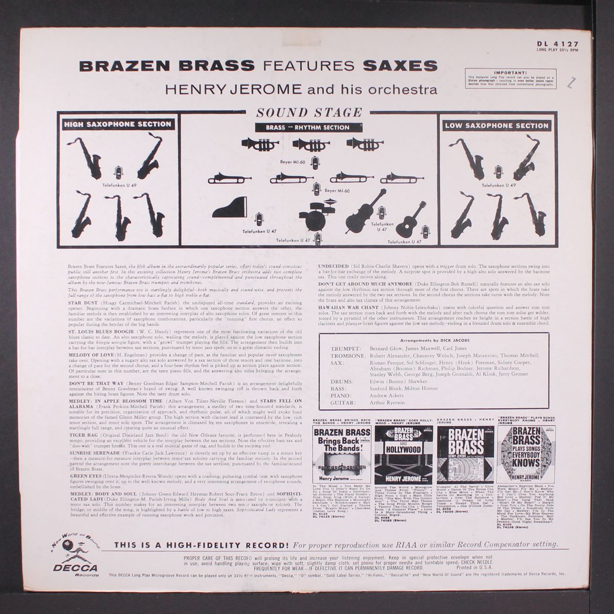 brazen brass features saxes by HENRY JEROME
