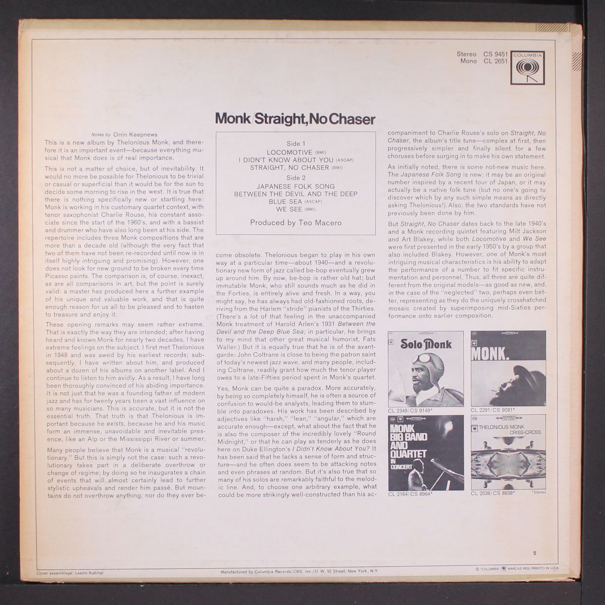 straight, no chaser by THELONIOUS MONK