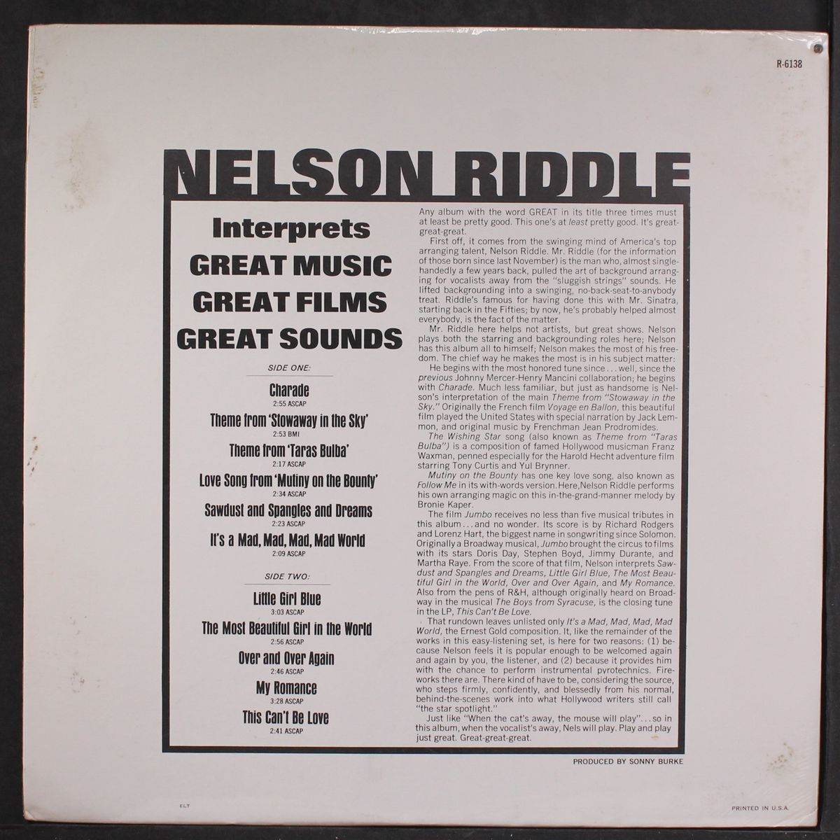 interprets great music, great films, great sounds by NELSON RIDDLE
