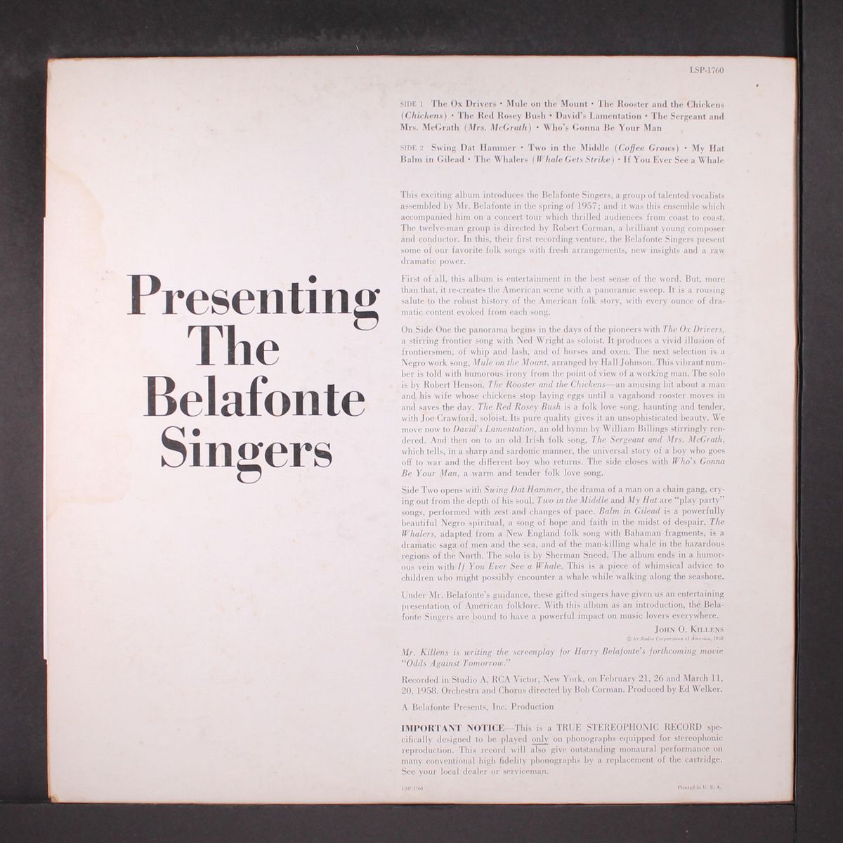 presenting the belafonte singers by BELAFONTE SINGERS