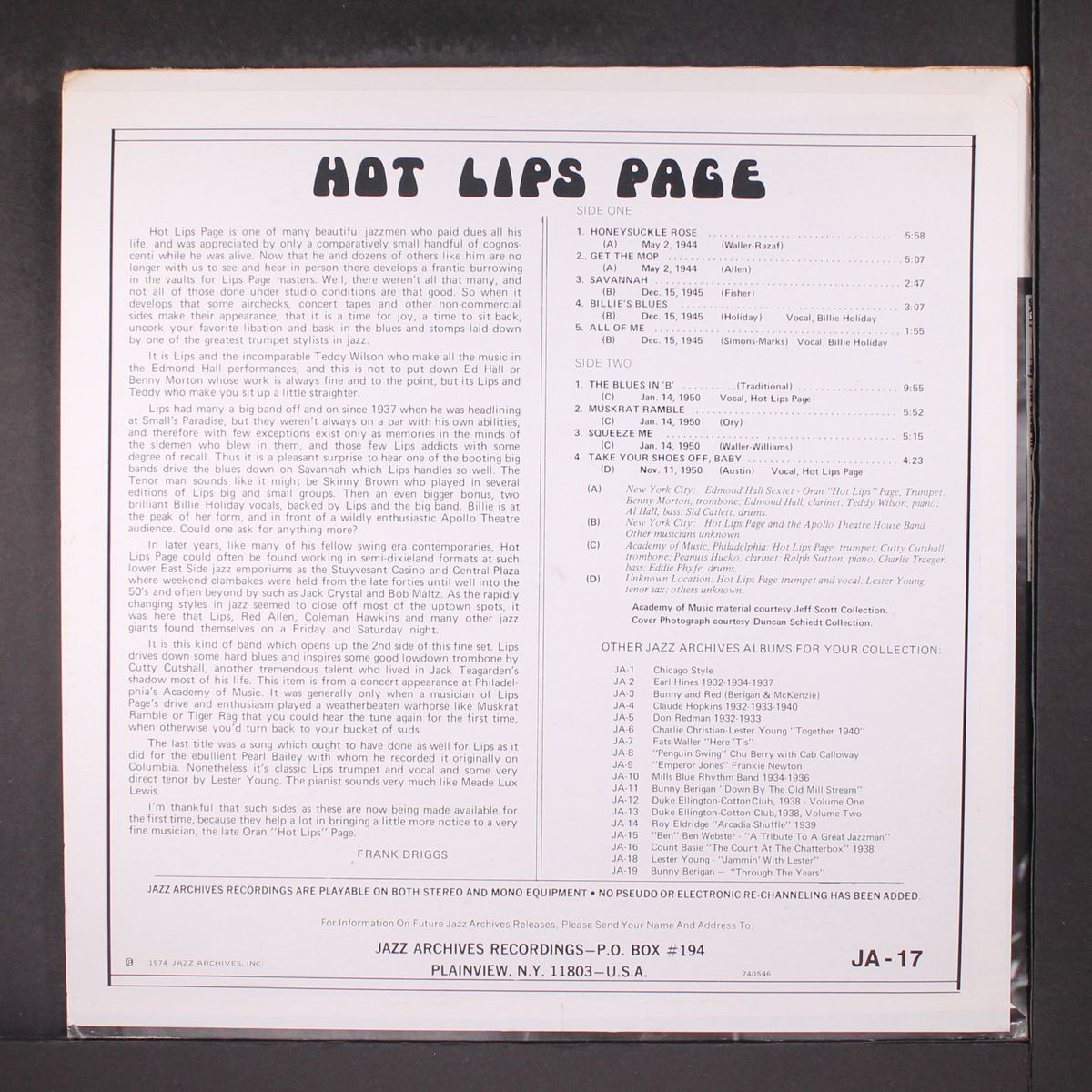 play the blues in 'b' by HOT LIPS PAGE