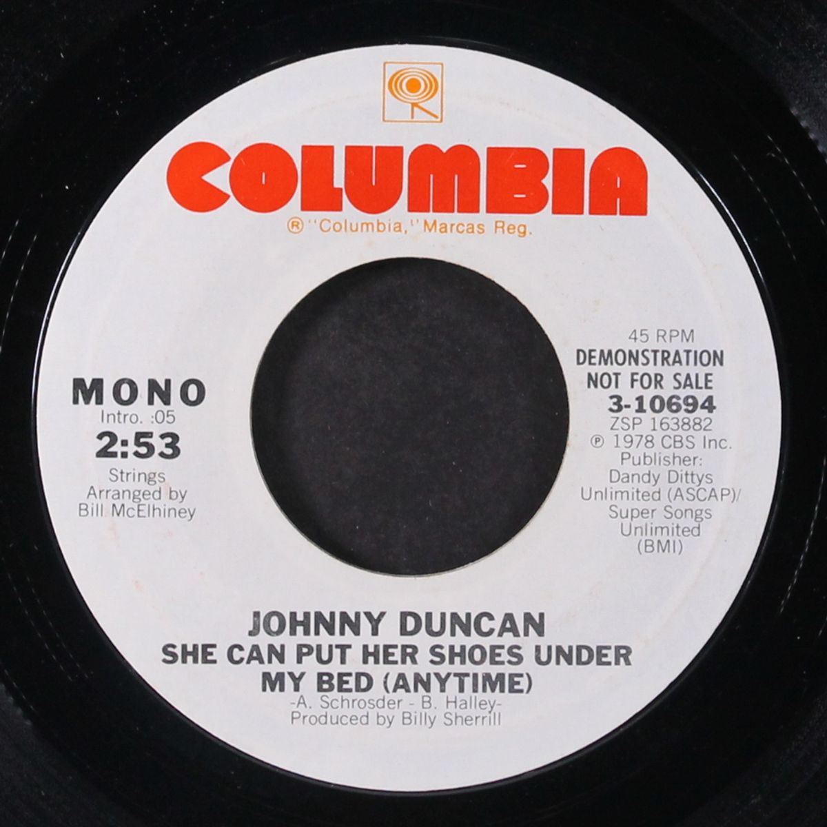 she can put her shoes under my bed / mono by JOHNNY DUNCAN