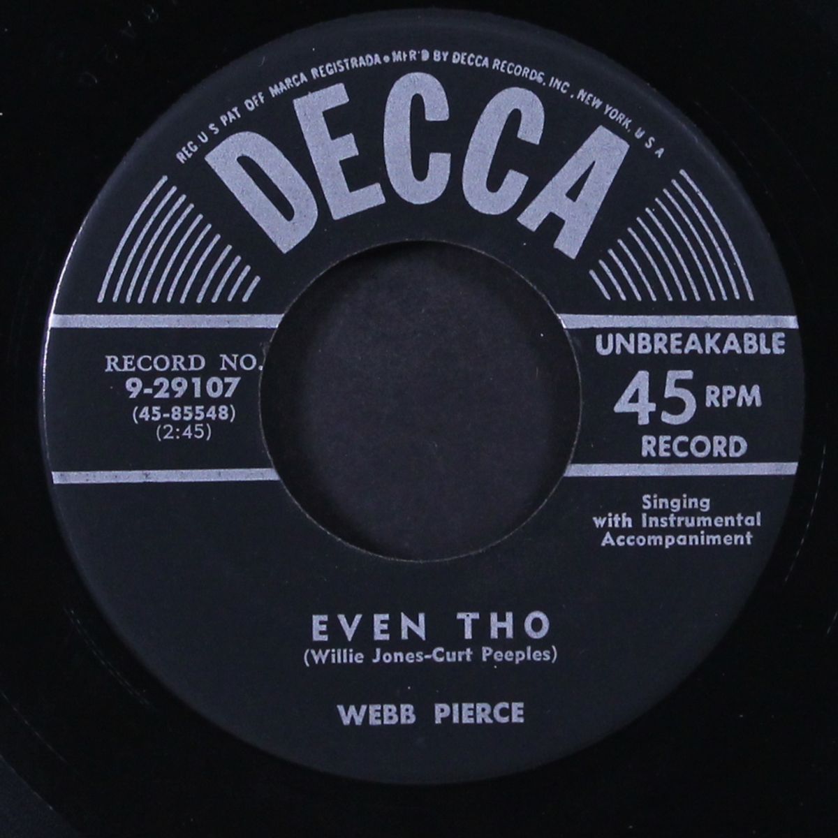 sparkling brown eyes / even tho by WEBB PIERCE